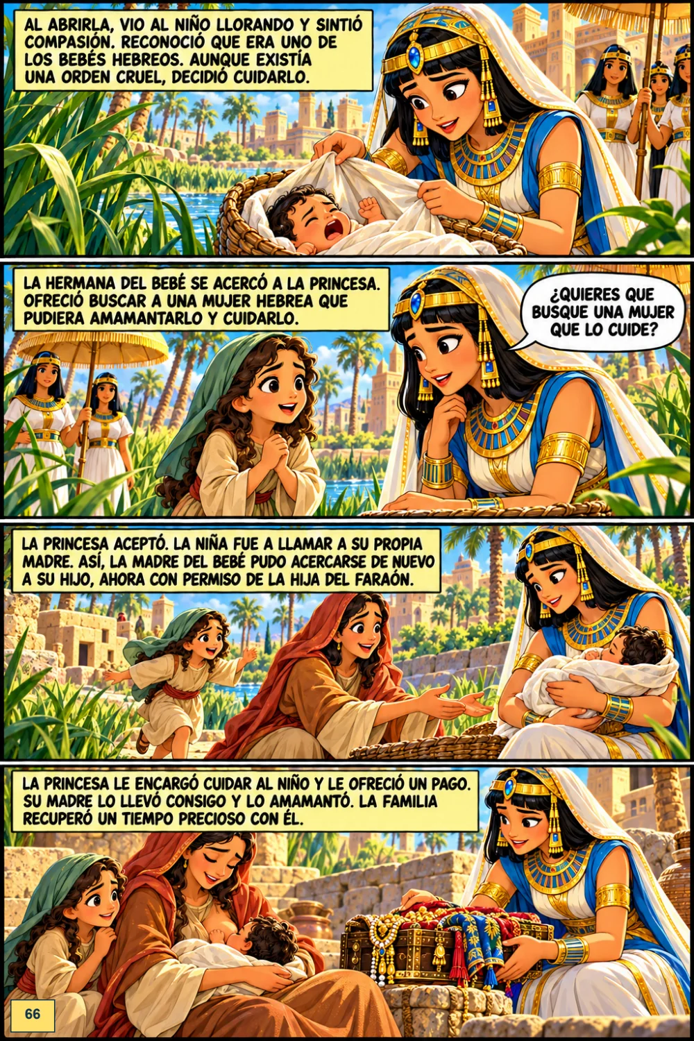 Página interior del libro: la historia del bebé Moisés